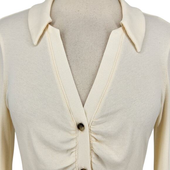Madewell Ruched Polo Cardigan – Size Medium – Soft Ivory Knit - Picture 8 of 9